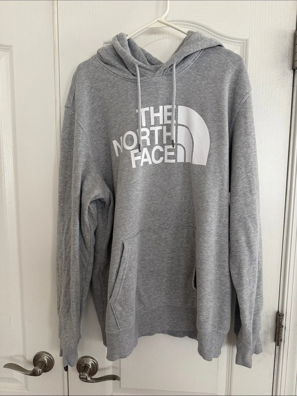 The North Face Light Gray Pullover Hoodie with White Logo